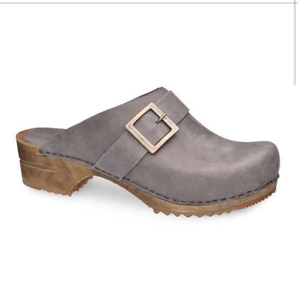 Sanita Shoes - Sanita Gray Suede Buckle Clog Mule